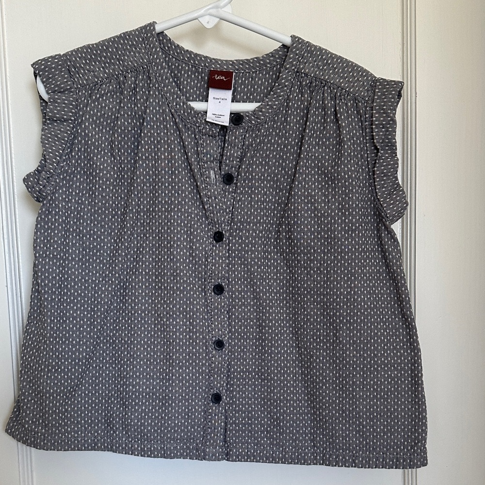 Tea Charcoal Button-Up Top 4T